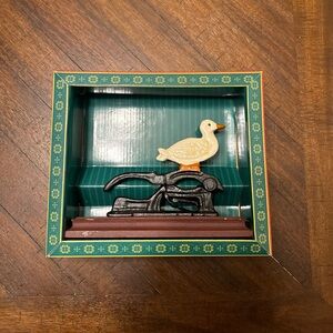 Vintage Cast Iron Duck Lever Nutcracker With Wood Base Rustic Cabin Decor in box